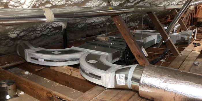 A ducted mini-split heat pump in my encapsulated attic, during installation