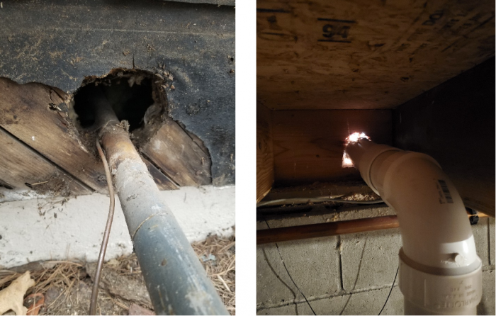 Gaping rim joist penetrations